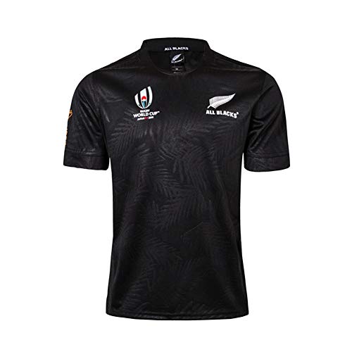 Rugby Jersey Fan T-Shirts Equipo De Nueva Zelanda Maori All Blacks Hombres Deportes Secado rápido de Manga Corta World Cup Fútbol Americano Jerseys,Black,2XL/185-190CM