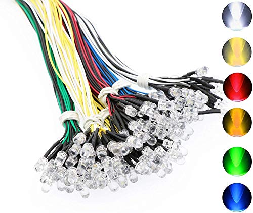 RUNCCI 120pcs 6 Colores Ultra Brillante 12V Luces LED de Diodo Pre Cableado {Blanco Rojo Azul Verde Amarillo Blanco Cálido blanco}