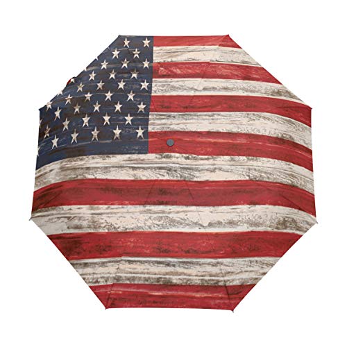 RXYY - Paraguas plegable de madera con bandera americana de Estados Unidos para mujeres, hombres y niñas a prueba de viento compacto y ligero