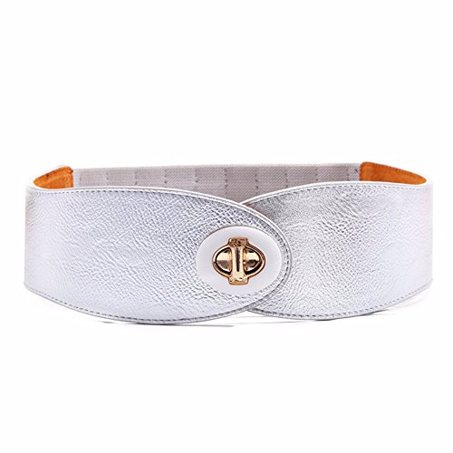 SAIBANGZI Sra. Mujeres Todas Las Estaciones De Cuero Cinturón Elástico Decoración Sello Ancho De La Cintura Novia Presente Silver 67-82Cm SAIBANGZI Sra. Mujeres Todas Las Estaciones De Cuero Cinturón Elástico Decoración Sello Ancho De La Cintura Novia Presente Silver 67-82Cm
