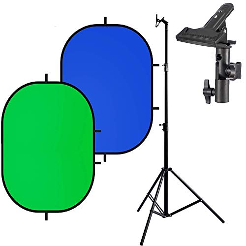 Selens Fondo de Pantalla Verde Azul Croma 1,5x2M Plegable + 2,6M Soporte de Luz Heavy Duty Light Stand + Soporte de Abrazadera Clip para Fotografía Vídeo Retrato Estudio Fotográfico Juego Game