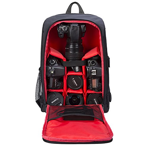 Selighting Mochila Fotográfica Multifunción y Impermeable para Cámaras Réflex Digital SLR Lentes Trípode Flash Laptop Portátil Canon Nikon Sony Drone y Accesorios (Rojo-3)