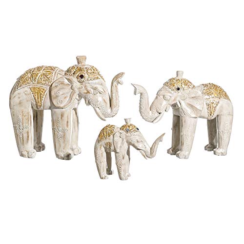 Set de 3 Figuras de Elefante de Madera Blanco rozado - LOLAhome Set de 3 Figuras de Elefante de Madera Blanco rozado - LOLAhome