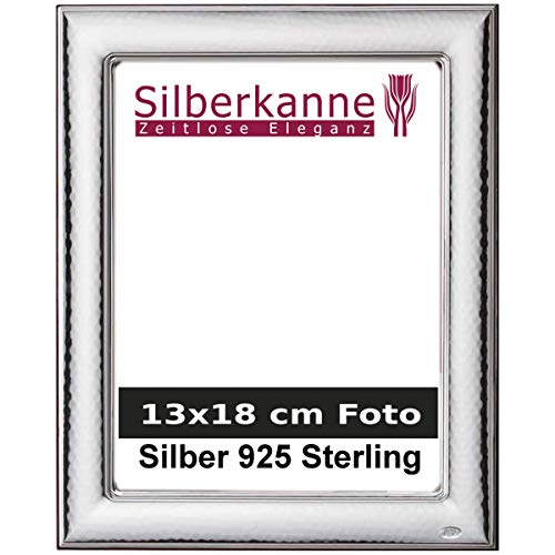 silberkanne Marco de fotos martillado, 13 x 18 cm, con parte trasera de madera, plata de ley 925