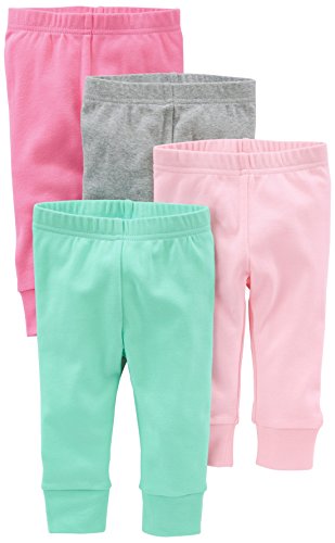 Simple Joys by Carter's pantalón para niñas pequeñas, paquete de 4 ,Bright Pink/Gray/Light Pink/Mint ,6-9 Meses