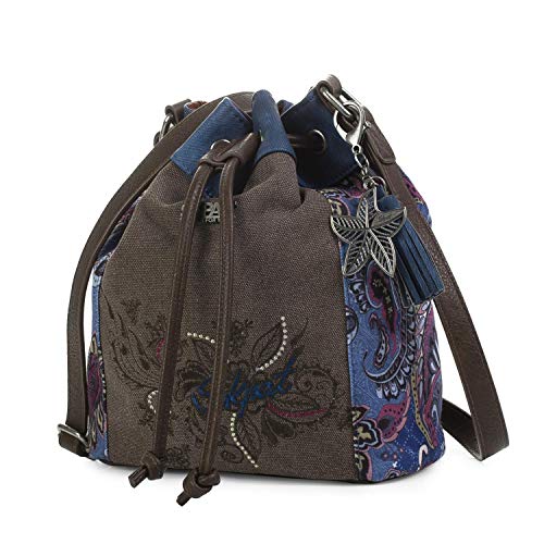 SKPAT - Bolso Grande para Mujer Tipo Saco bombón. con asa al Hombro y Bandolera. Lona y Cuero PU. Muy Amplio. para Compras o Viaje. Bonito y Estampado y Bordado. 95682, Color Azul