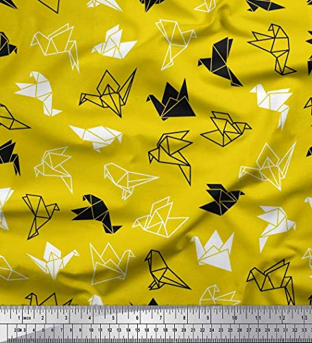 Soimoi Amarillo lona pesada Tela pájaro de papel artistico tela artesanal impresa por metro 58 Pulgadas de ancho