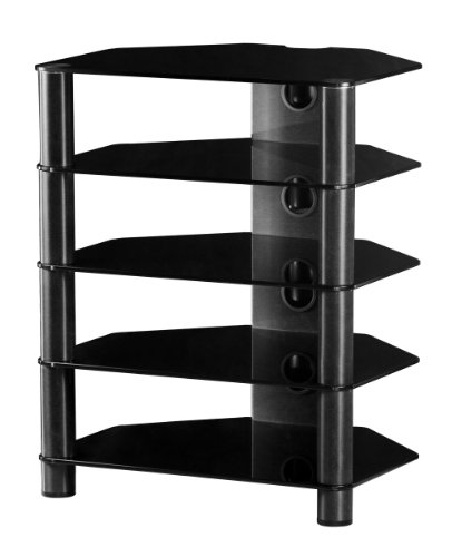 SONOROUS - Mueble para Equipos HiFi de 5 estantes. Vidrios de Color Negro y chasis de Aluminio de Color Negro. Ref. RX-2150 NN