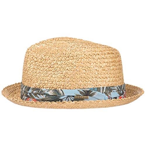 Stetson Sombrero de Paja Flower Player Mujer/Hombre - Playa Sol Fedora con Banda Grosgrain Primavera/Verano - XXL (62-63 cm) Natural