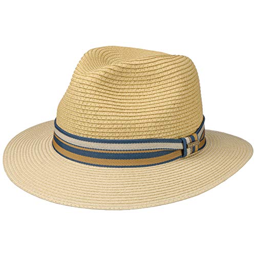 Stetson Sombrero de Paja Romaro Toyo Hombre - Traveller Verano Playa con Banda Grosgrain Primavera/Verano - L (58-59 cm) Beige