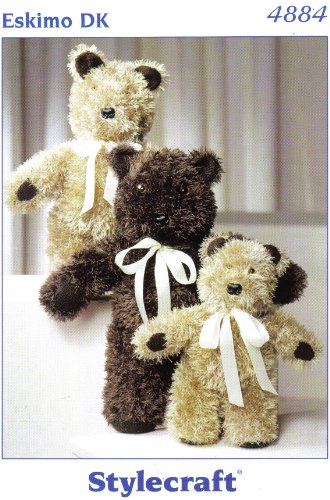 Stylecraft 4884 Teddy Bears Toy Knitting Pattern: Small Teddy Bear, Medium Teddy Bear, Large Teddy Bear (Height 12" 16" 20" - 30cm 41cm 51cm)