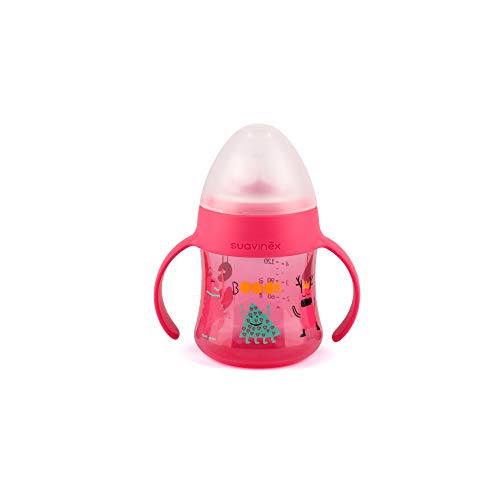 Suavinex - Biberón Con Asas First BOOO 150ml. Boquilla Antiderrame de Silicona. Diseño Ergonómico. Biberón Bebé +4 Meses, Color Rosa Suavinex - Biberón Con Asas First BOOO 150ml. Boquilla Antiderrame de Silicona. Diseño Ergonómico. Biberón Bebé +4 Meses, Color Rosa