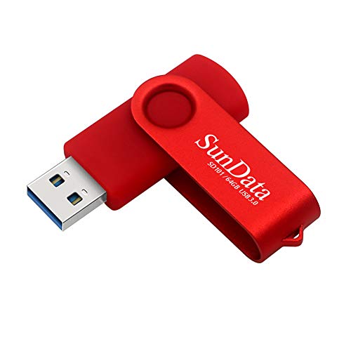 SunData Memorias USB 64GB Pen Drive USB 3.0 Flash Drive Diseño Giratorio Almacenamiento de Datos hasta 90MB/s, (Paquete Individual: Rojo)