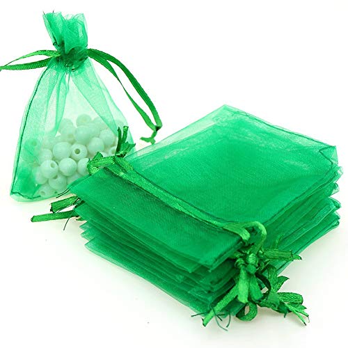 SUVIA 100 Bolsas de Regalo de Organza de 9 x 12 cm para Bodas, cumpleaños, bautizos, comuniones, nacimientos, Navidad, Verde, 9 x 12cm