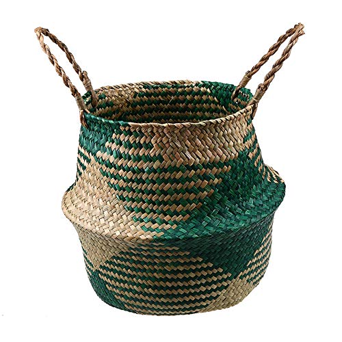 Szetosy - Cesta de junco marino natural tejida a mano, con asa, para almacenar juguetes, ropa sucia o como maceta, Estilo#4, 38CMx36CM