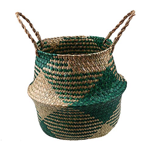 Szetosy - Cesta de junco marino natural tejida a mano, con asa, para almacenar juguetes, ropa sucia o como maceta, Estilo#4, 38CMx36CM Szetosy - Cesta de junco marino natural tejida a mano, con asa, para almacenar juguetes, ropa sucia o como maceta, Estilo#4, 38CMx36CM