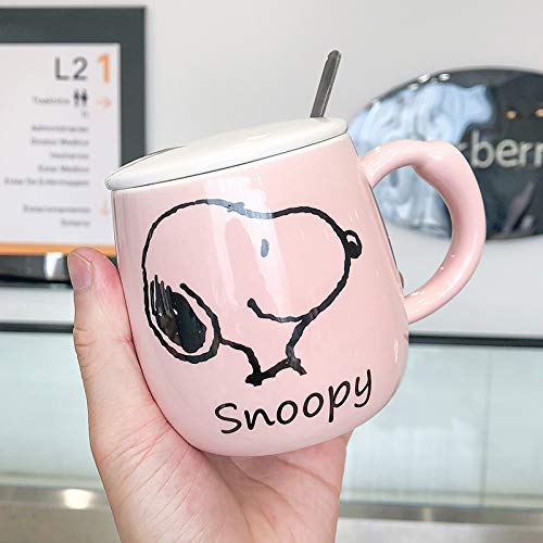 Taza de cerámica snoopy linda taza de estudiante pintada a mano con tapa cuchara taza de café fresca literaria snoopy