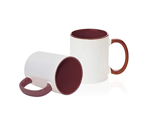 Tazas de cerámica con Interior y asa de Color (Ideales para ser Impresas Mediante la sublimación (Color Granate