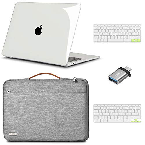 TECOOL Funda para 2020 2019 MacBook Air 13 13.3 Pulgadas A2337 M1/A2179/A1932, Plástico Fundas Duras & Funda Blandas & Cubierta del Teclado & Adaptador USB para Mac Air con Touch ID - Claro & Gris