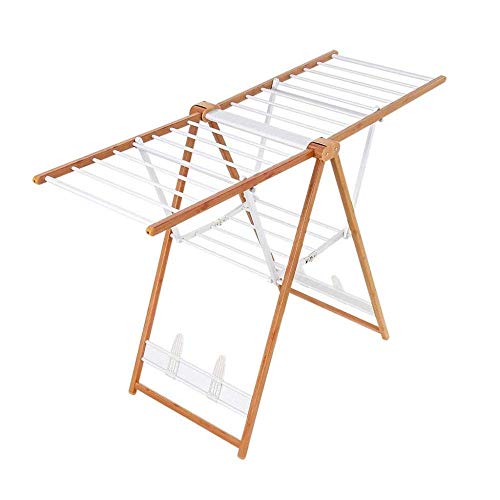 Tendedero para Ropa, 2 Tendederos Airer Estante de Secado de Grano de Madera de Aluminio Perchero de Piso Plegable con Superficie de Piso Estantes de Secado de Ropa para Interiores Y Exteriores, E-Y