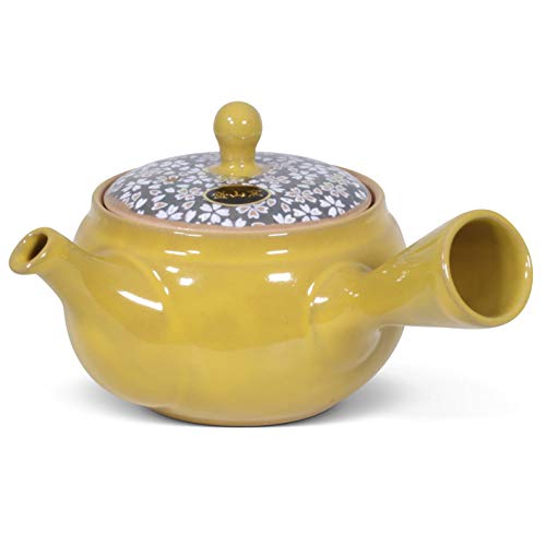 Tetera original (Kyusu) en diseño retro de Karu – Tetera de 300 ml de tono natural (amarillo mostaza) con colador de té integrado, perfecta para té verde y negro