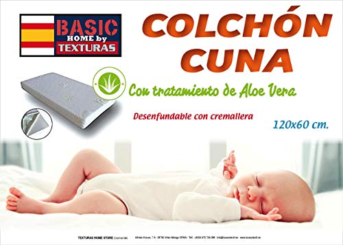 TEXTURAS HOME - Colchón de Cuna ALOE VERA Desenfundable 120x60 cms