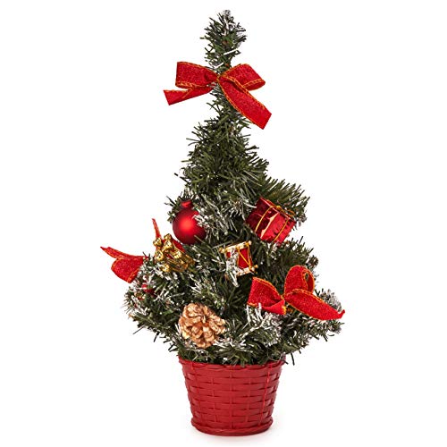 THE TWIDDLERS Pequeño Árbol de Navidad Decorativo, 42cm| Mini Árbol de Navidad Artificial con Adornos| Resistente y Reutilizable| Decoración Mesa Escritorio en Casa u Oficina, Fiestas Navideñas.