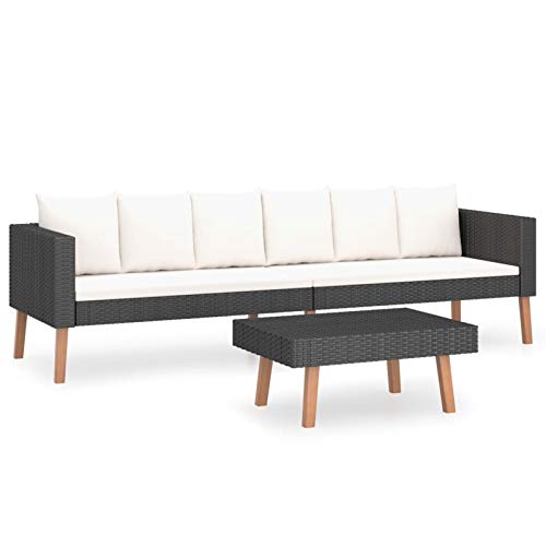 Vidaxl set de muebles de jardín 11 pzas cojines ratán sintético negro