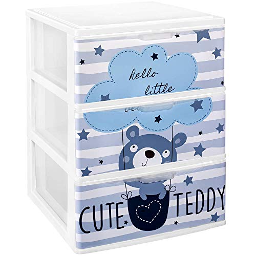 TODO HOGAR - Cajonera Apilable Plastico - Modelo Iris - (380 x370 x473 mm Modelo de 3 Cajones con Decorado Oso Azul TODO HOGAR - Cajonera Apilable Plastico - Modelo Iris - (380 x370 x473 mm Modelo de 3 Cajones con Decorado Oso Azul