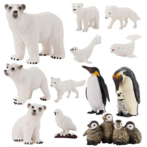 Tomaibaby Juego de 12 figuras de animales polares realistas, diseño de animales marinos del océano, incluye oso polar pingüino y ballena.