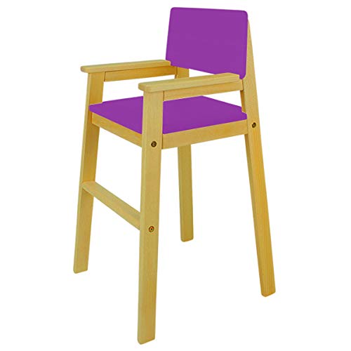 Trona infantil de madera maciza de haya, color nogal y lila Trona infantil de madera maciza de haya, color nogal y lila