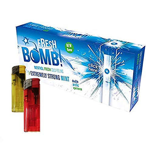 Tubos para rellenar cigarrillos con click Fresh Bomb Arctic Strong Mint. Sabor a menta fuerte. (5 Cajas, 500 tubos) + 2 Mecheros Electrónicos de Regalo