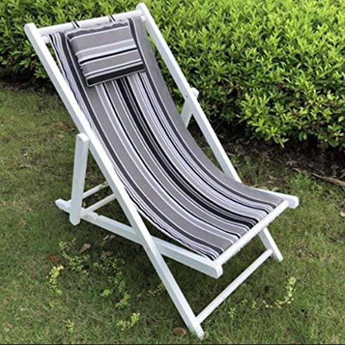 Tumbona Sillas de jardín Tumbona Plegable Tumbona con Almohada, Silla reclinable de Madera Dura Ajustable Plegable al Aire Libre Silla de jardín Patio Soporte para Tumbona de Playa 160 kg (Color, Gri