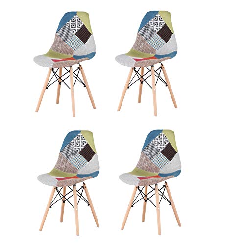 Un conjunto de 4 sillas de comedor hechas de modernos mosaicos nórdicos, con patchwork y sillas de estructura de madera maciza de estilo nórdico (rojo) Un conjunto de 4 sillas de comedor hechas de modernos mosaicos nórdicos, con patchwork y sillas de estructura de madera maciza de estilo nórdico (rojo)