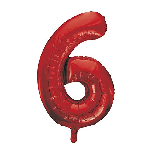 Unique Party- Globo gigante número 6, Color rojo, 86 cm (55856) , color/modelo surtido