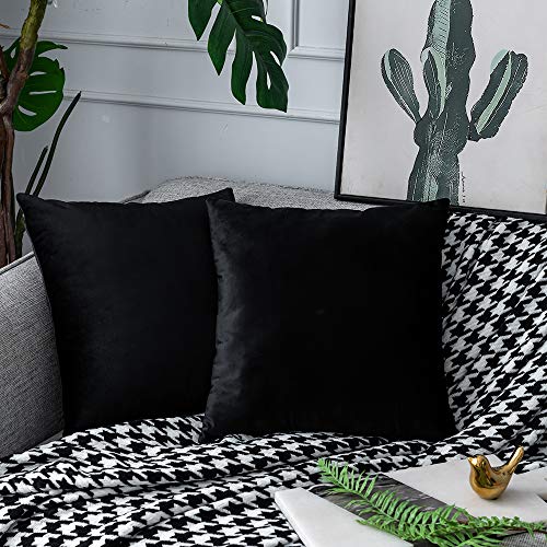 UPOPO Juego de 2 fundas de cojín de terciopelo, decorativas, monocolor, para sofá, dormitorio, salón, con cremallera, 55 x 55 cm, color negro