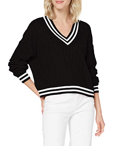Urban Classics Ladies Short V-Neck College Sweater Sudadera, Blanco/Negro, XS para Mujer