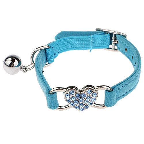 Vanker - Collar básico con cordiformes de diamante para perros y gatos, con campanilla ajustable (azul)