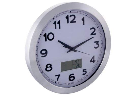 Velleman Reloj De Pared con Pantalla LCD – Termómetro, higrómetro y previsión meteorológica – Aluminio – Diámetro 35 cm – wc35