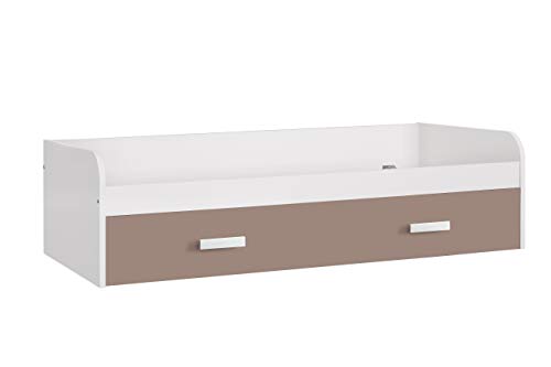 Venprodin Cama Nido Juvenil de 90x190 con Cajón, Color Blanco Medidas: 54 (Alto) x 201 (Ancho) x 98 (Fondo) (Moka)