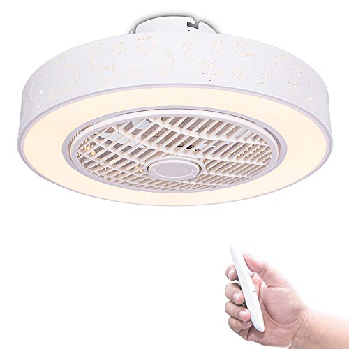 Ventilador de Techo con Luz y Mando a Distancia - MUMENG 52cm de Diámetro, 7 Aspas, Potencia de 40W, 3 Velocidades, 3 Efectos de Luz, Control Remoto, Color Blanco, Solo Autorizado para Vender en TPLAU