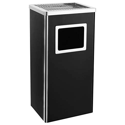 vidaXL Papelera con Cenicero Acero Cubo Basura Contenedor Útil Diseño Elegante Funcional Sofisticado Insertos Extraíbles Robusto Negro Capacidad 45L vidaXL Papelera con Cenicero Acero Cubo Basura Contenedor Útil Diseño Elegante Funcional Sofisticado Insertos Extraíbles Robusto Negro Capacidad 45L