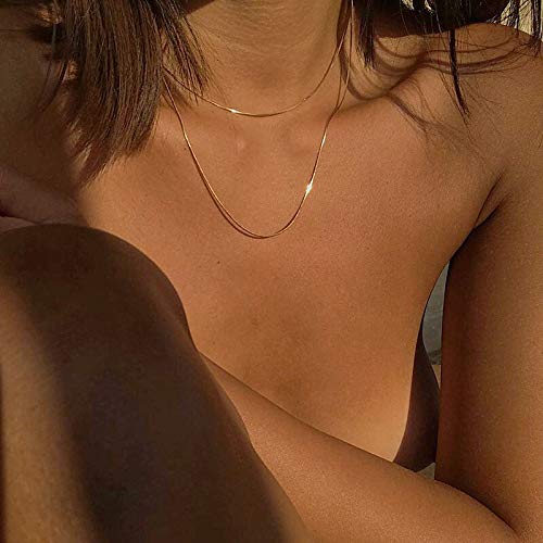 Wagrass Collar minimalista delgado de serpiente chapado en oro para mujer, cadena sexy de nicho de cadena, gargantilla, collares, accesorios de joyería (longitud: 45 cm)