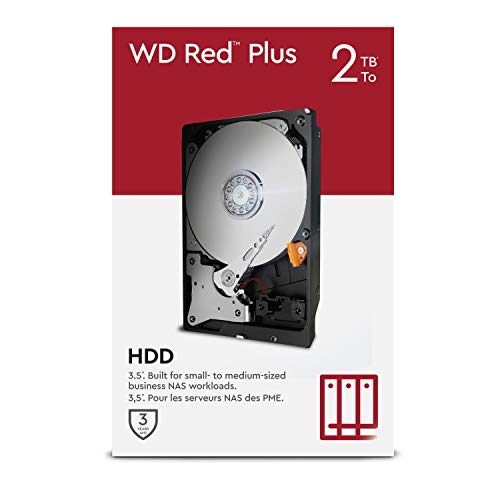 WD Red Plus NAS Disco duro intern ode 3.5 pulgadas 2 TB Clase de 5400 r. p. m., SATA de 6 Gb/s, CMR y Caché de 64 MB