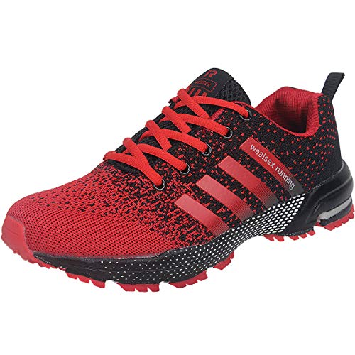 Wealsex Zapatos para Correr En Montaña Asfalto Aire Libre Deportes Zapatillas De Running para Hombre (Negro y Rojo,43)