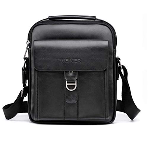 WEIXIER- bags Bolso para Hombres, Bandolera de Cuero, Bandolera de Viaje para Hombre, Bandolera para Hombre,Black