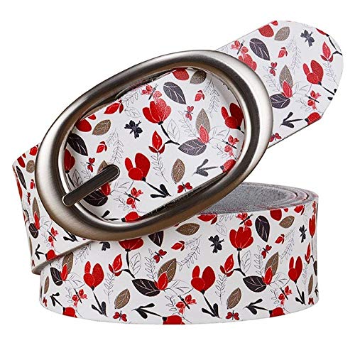 WEIYYY Cinturones de Cuero de Moda para Mujer Cinturón geométrico de impresión para Mujer   Correa de Hebilla de Calidad Ancho Femenino 3.5 cm, Redleaves, 95CM