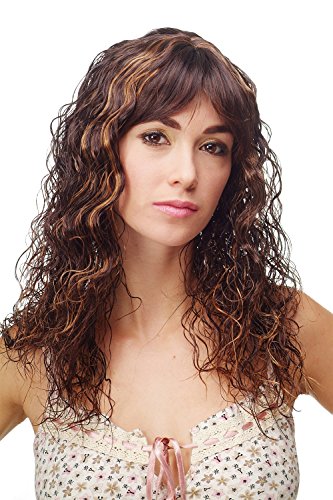 WIG ME UP- Peluca para mujeres larga rizos crespos ondas estilo mojado wetlook Caribe mezcla de colores negro castaño caoba y rubio 81060-1BT33-H27K