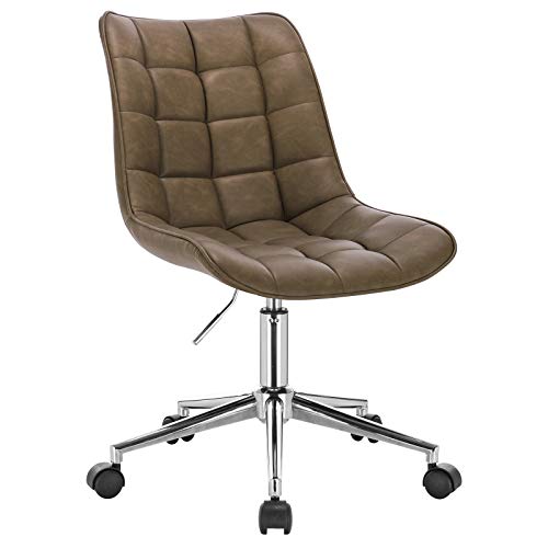 WOLTU 1x Silla de Escritorio Taburete de Trabajo PU Silla de Oficina con Ruedas Silla de Ordenador Silla Giratoria de Oficina Altura Ajustable Taburete de Trabajo Cuero Artificial Marrón BS78br