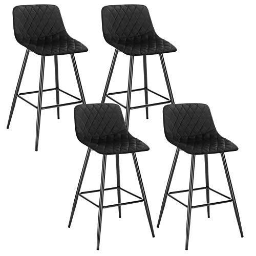 WOLTU 4X Taburete de Bar con Respaldo Paquete de 4 Marco de Metal Muebles Cocina Asiento de Terciopelo Taburetes Cocina Alto Sillas Bar Alta Cocina Negro BH252sz-4